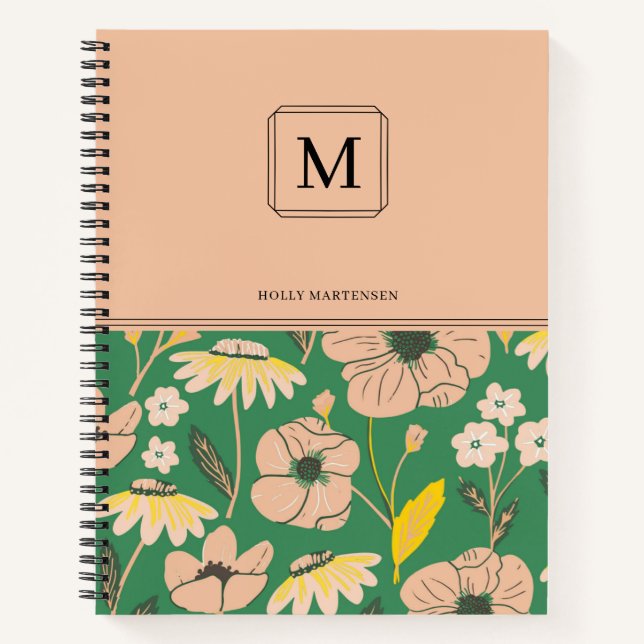 Carnet Motif floral à monogramme élégant Nom personnalisé (Devant)