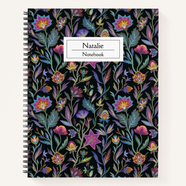 Carnet Motif floral à monogramme tendance l Noir et viole (Devant)