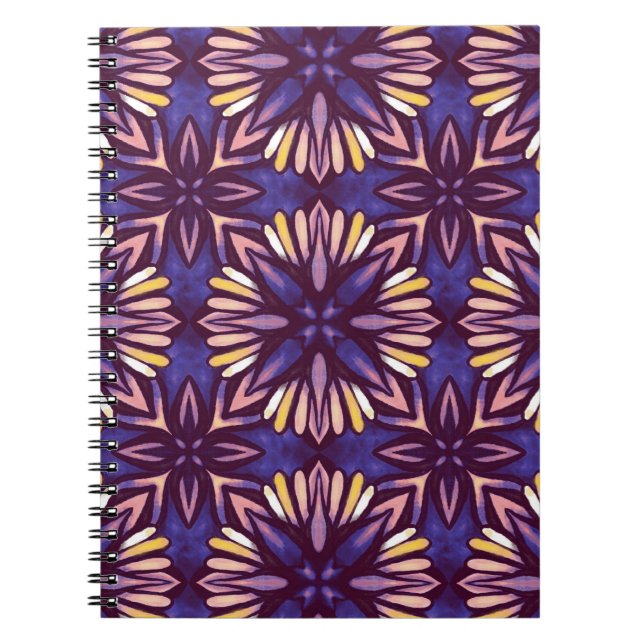 Carnet Motif floral abstrait violet Jaune indigo Bohème (Devant)