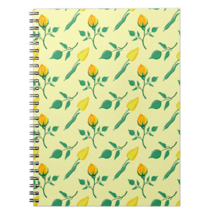 Carnet Motif floral avec rose jaune et fleurs de tulipe