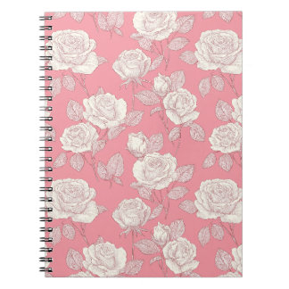 Carnet Motif floral blanc rose rose dessiné à la main