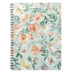 Carnet Motif floral bleu aquarelle de prairie fleurie