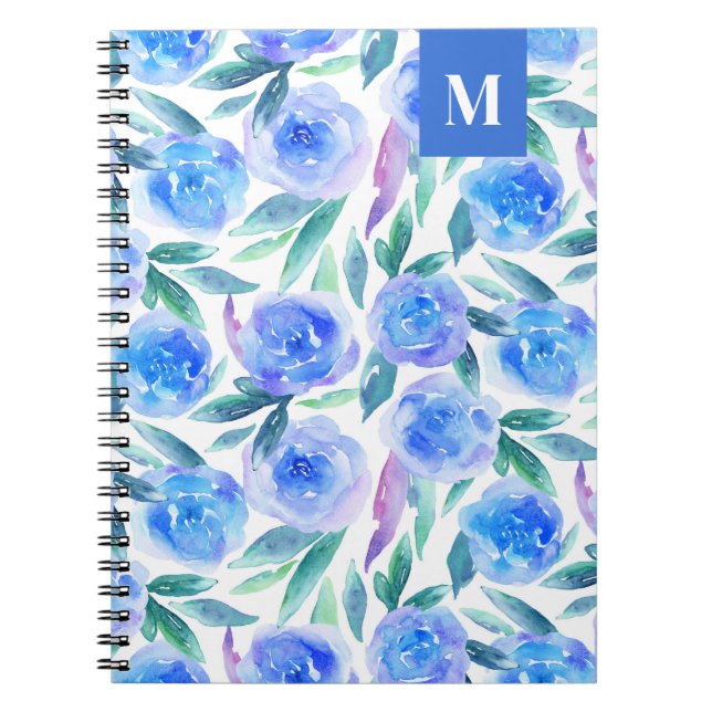 Carnet Motif floral bleu aquarelle. Fleurs de jardin (Devant)