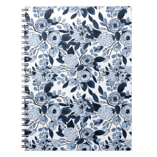 Carnet Motif floral bleu marine Pastel (Devant)