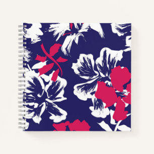 Carnet Motif Floral Bleu Rouge Abstrait Tropical Tendance