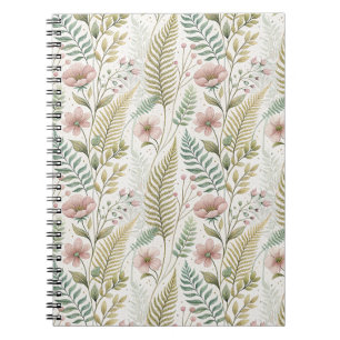 Carnet Motif floral botanique de fleurs roses peintes à l