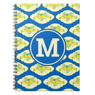 Carnet Motif floral de citrons bleus et jaunes ensoleillé