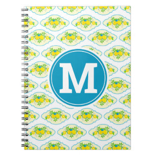 Carnet Motif floral de citrons bleus et jaunes ensoleillé