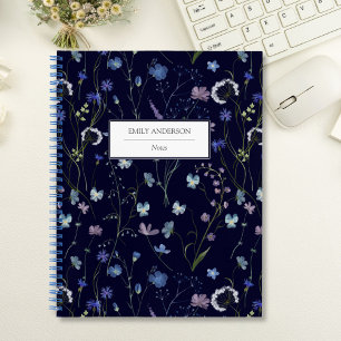 Carnet Motif floral de fleurs sauvages jolies bleu violet