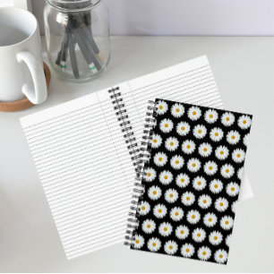 Carnet Motif floral de marguerite blanche sur fond noir