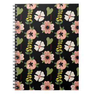 Carnet Motif floral élégant sur fond noir Botanique chi