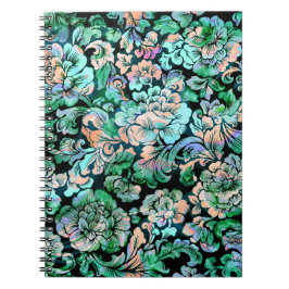 Carnet Motif floral en vert et pêche