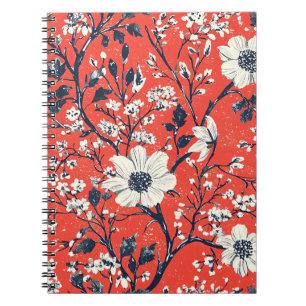 Carnet Motif floral hivernal indigo rouge sur neige