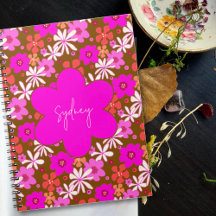 Motif floral illustré rétro rose
