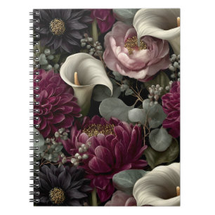 Carnet Motif floral lunatique avec dahlias et callas