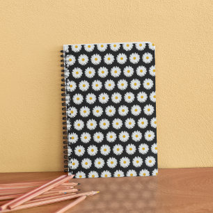 Carnet Motif floral marguerrier blanc sur noir