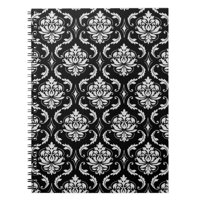 Carnet Motif floral noir et blanc classique de damassé (Devant)