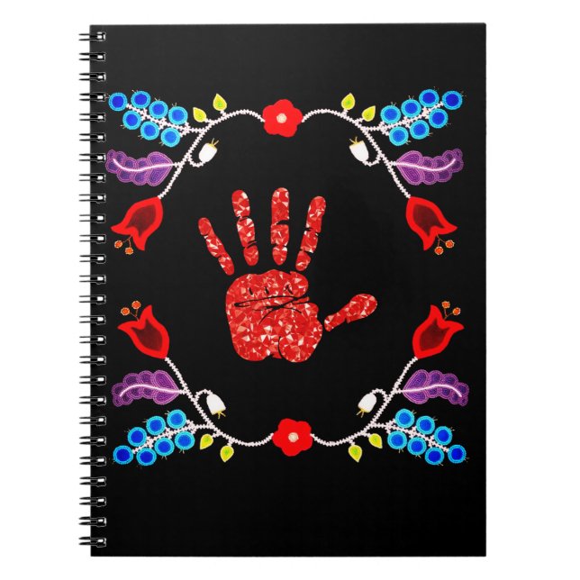 Carnet Motif Floral Ojibwe MMIW noir (Devant)