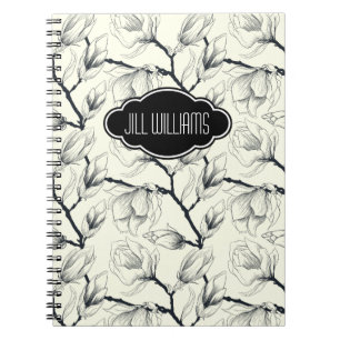 Carnet Motif floral personnalisé noir et blanc