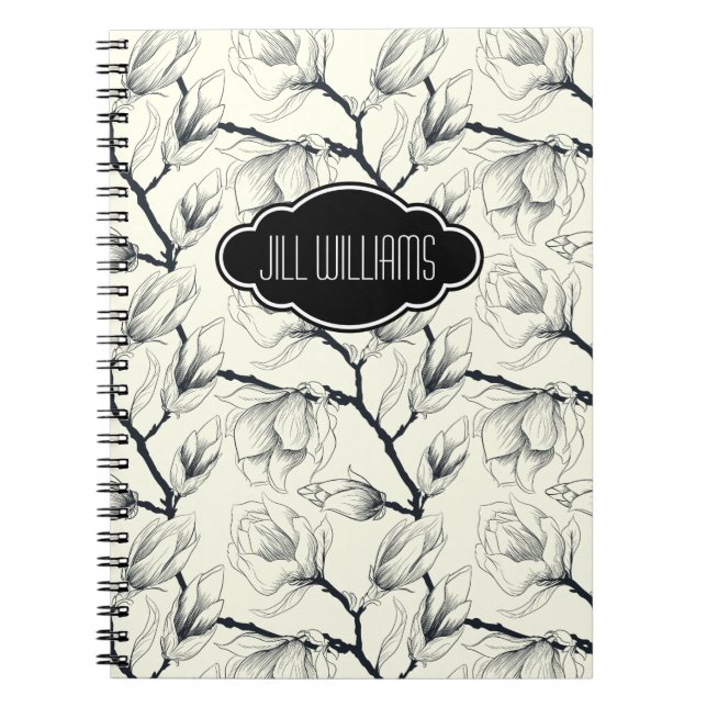 Carnet Motif floral personnalisé noir et blanc (Devant)
