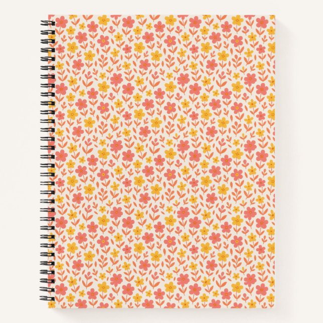 Carnet Motif floral rose et jaune (Devant)