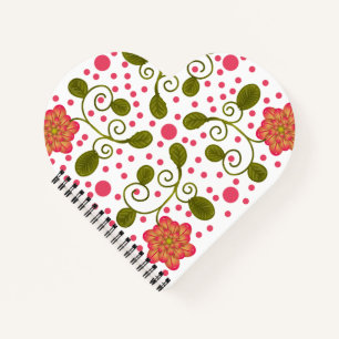 Carnet Motif Floral Rose Fantaisie & Points Personnalisé