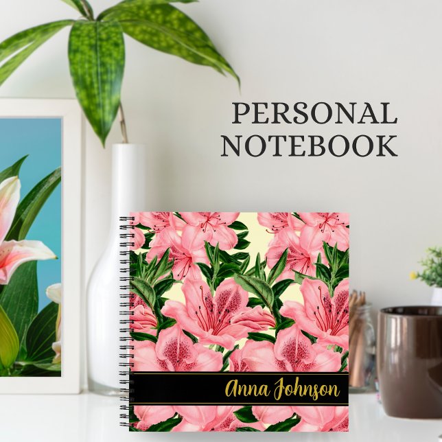 Carnet Motif floral rouge élégant nom personnalisé (Créateur téléchargé)
