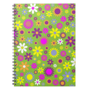 Carnet Motif Flower Power Vert Clair
