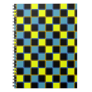 Carnet Motif géométrique à damiers bleu jaune