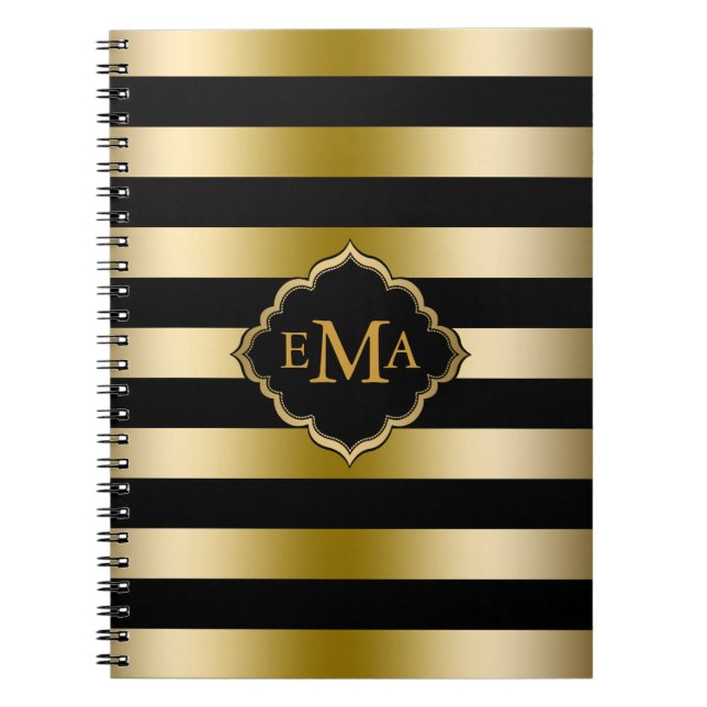Carnet Motif géométrique des bandes d'or monogrammes (Devant)