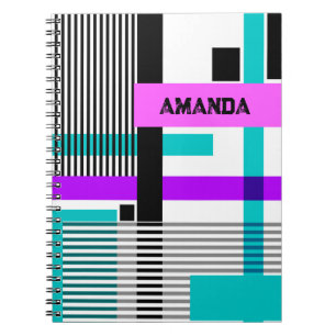 Carnet motif géométrique en couleurs rayées et néons