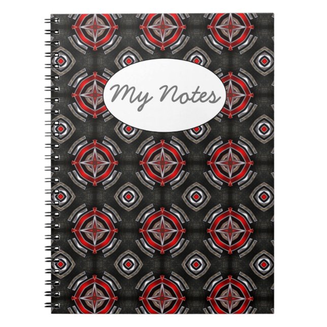 Carnet Motif géométrique rouge et noir (Devant)