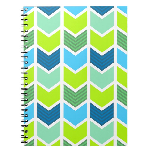 Carnet Motif géométrique vert et bleu moderne de Chevron (Devant)
