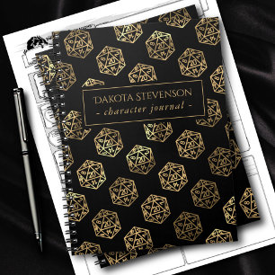 Carnet Motif Gold D20 Caractère Joueur de rôle Tabletop