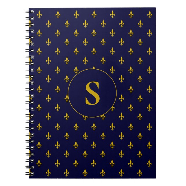Carnet Motif Gold Fleur de Lis sur Royal Blue (Devant)