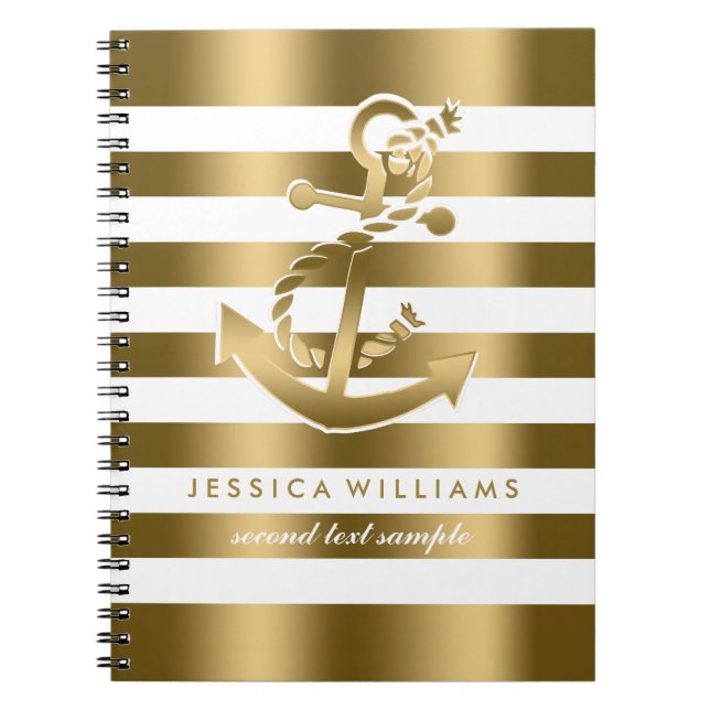 Carnet Motif Gold & White Stripes avec Ancre (Devant)
