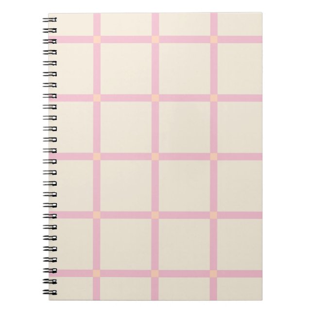 Carnet Motif Grille Beige et Rose Clair (Devant)