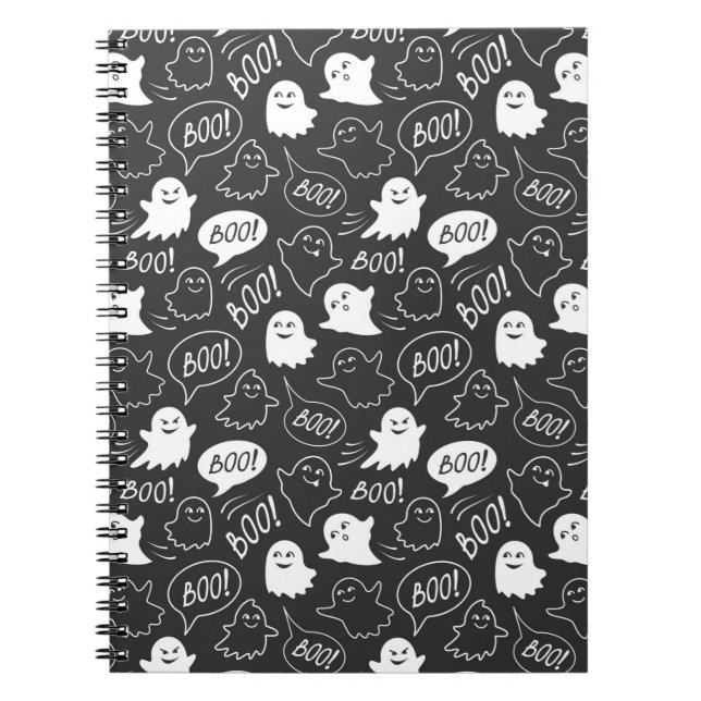 Carnet Motif Halloween Mignon B&W à Dessin Animé (Devant)