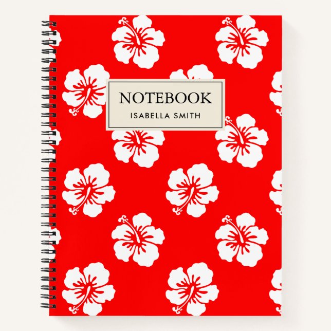 Carnet Motif Hawaïen Hibiscus Rouge et blanc (Devant)
