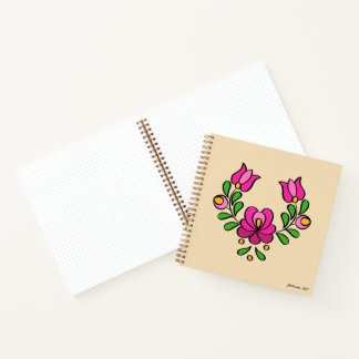 Carnet Motif hongrois de broderie, "Matyó" - rose
