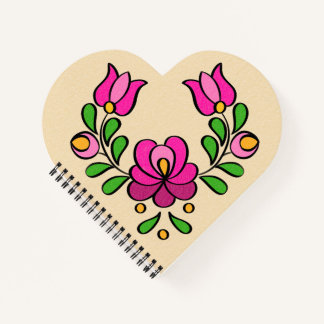 Carnet Motif hongrois de broderie, "Matyó" - rose