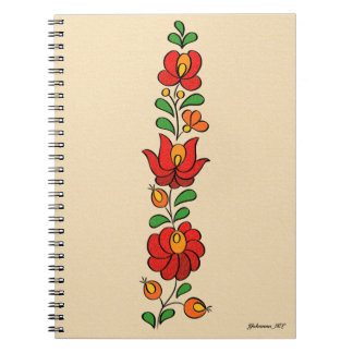 Carnet Motif hongrois de broderie, "Matyó" - rouge