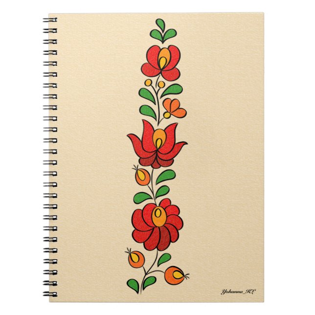 Carnet Motif hongrois de broderie, "Matyó" - rouge (Devant)