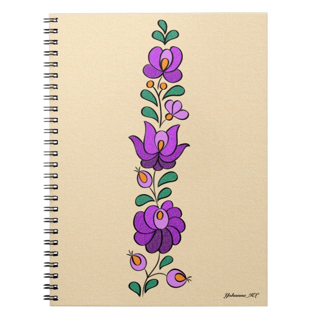 Carnet Motif hongrois de broderie, "Matyó" - violet (Devant)