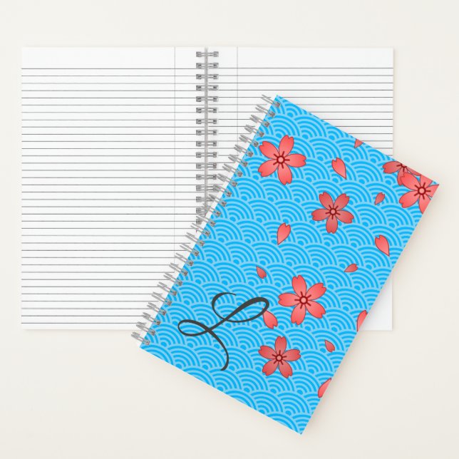 Carnet Motif japonais de fleurs de cerisiers et de vagues (À l'intérieur)