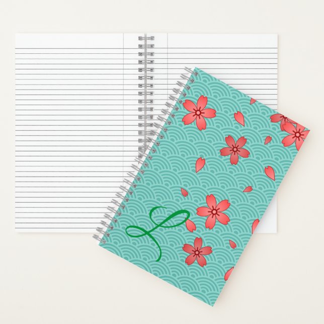 Carnet Motif japonais de fleurs de cerisiers et de vagues (À l'intérieur)