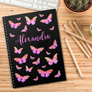 Carnet Motif joli papillon rose noir nom