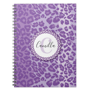 Carnet Motif léopard pourpre avec monogramme et nom perso