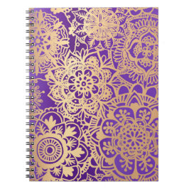 Carnet Motif Mandala Floral violet et or
