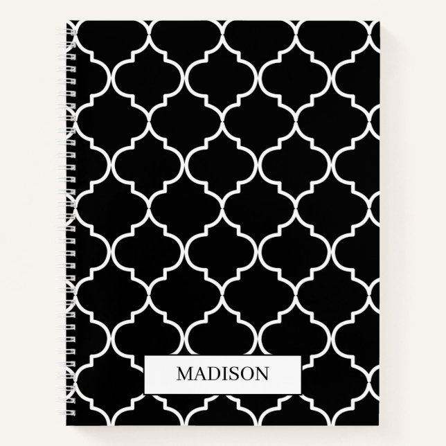 Carnet Motif marocain méditerranéen noir et blanc (Devant)